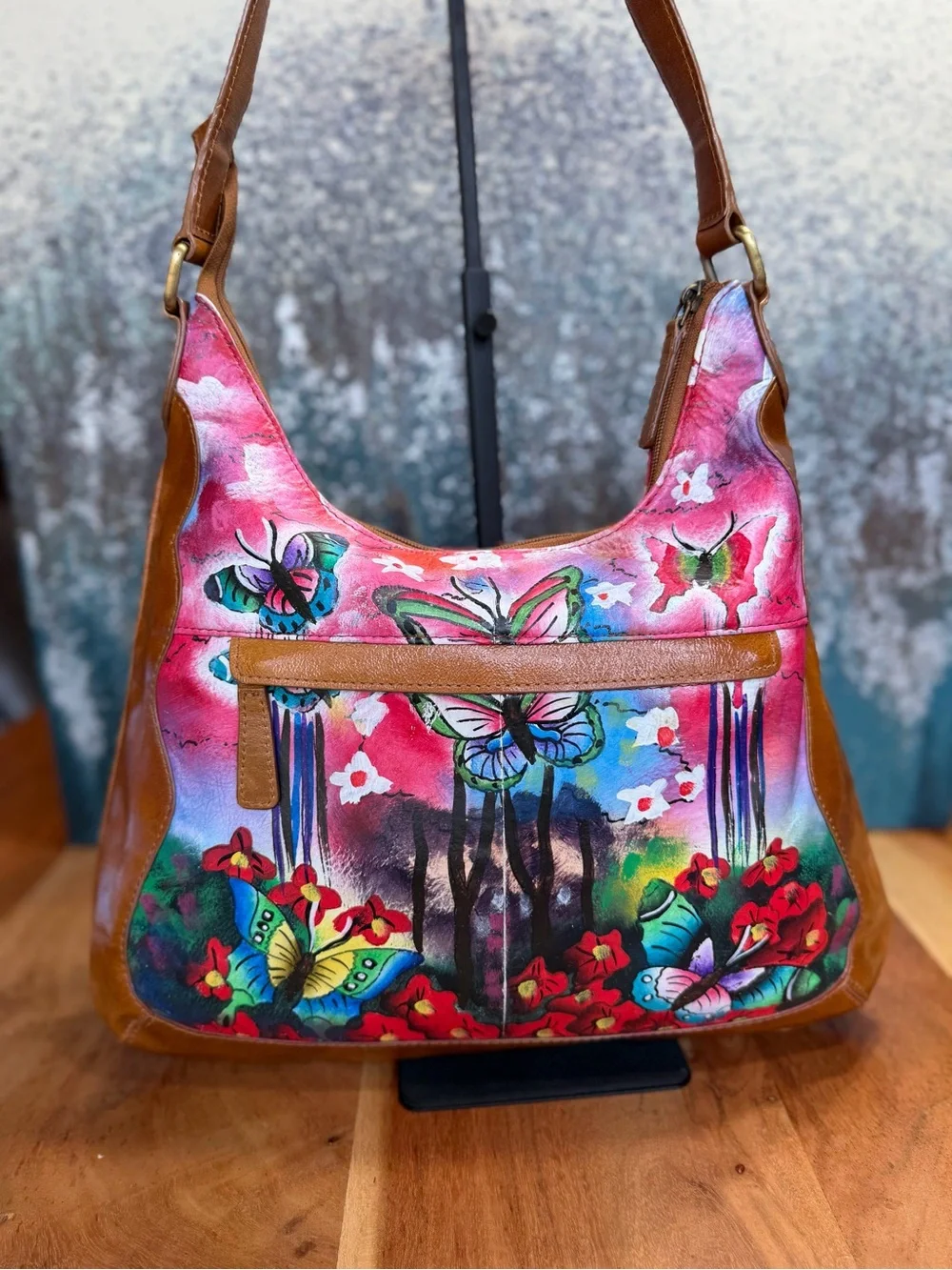 Sharif‎ 1827 Rare Artistic Expressions Hand-Painted Butterfly Leather Bag VGUC
